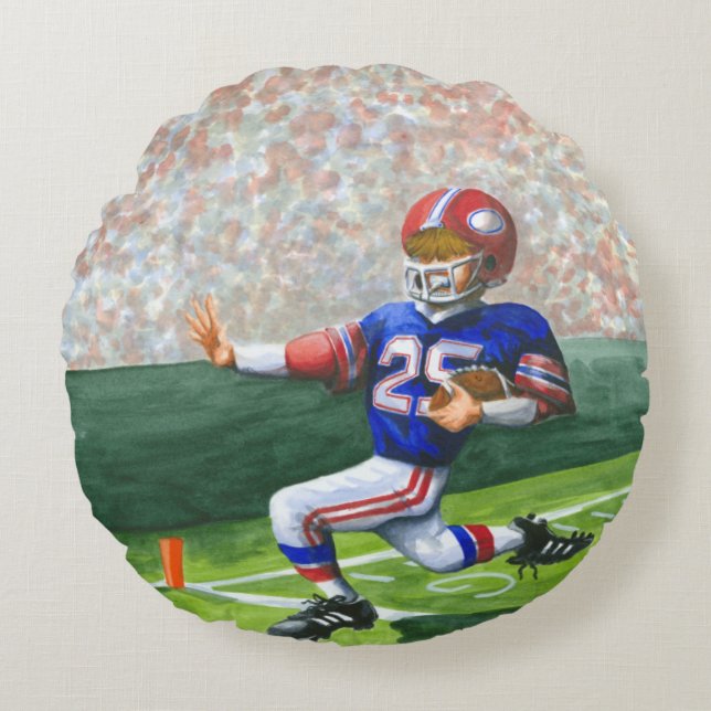 Crossing the Goal Line for a Touchdown Round Cushion (Front)