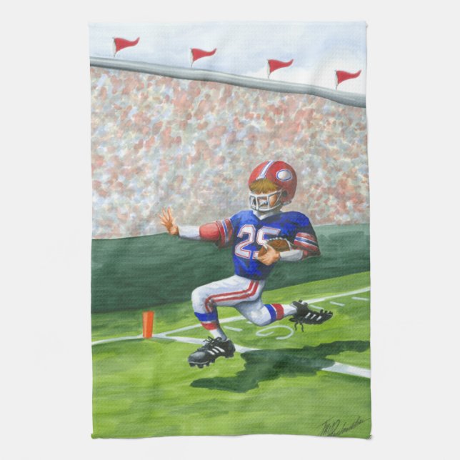Crossing the Goal Line for a Touchdown Tea Towel (Vertical)