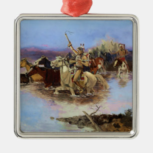 “Crossing the River” by Charles M Russell Metal Ornament