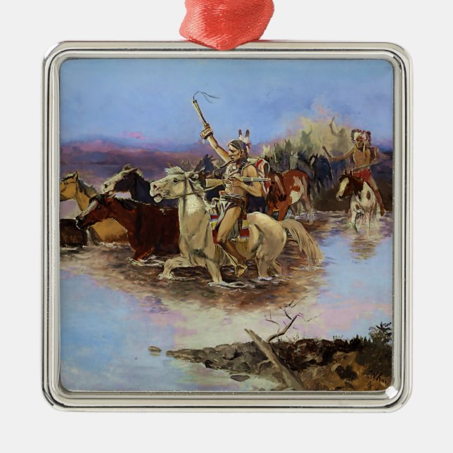 “Crossing the River” by Charles M Russell Metal Ornament (Front)