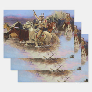 “Crossing the River” by Charles M Russell Wrapping Paper Sheet