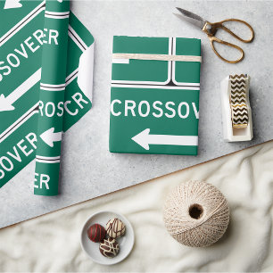 Crossover Road Sign Wrapping Paper