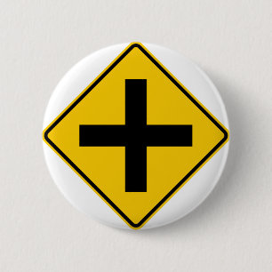 Crossroad Intersection Highway Sign 6 Cm Round Badge