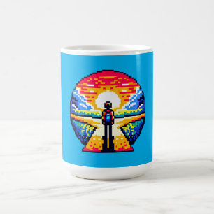 Crossroads at Sunset Thoughtful Pixel Art Journey Coffee Mug
