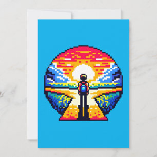 Crossroads at Sunset Thoughtful Pixel Art Journey Holiday Card
