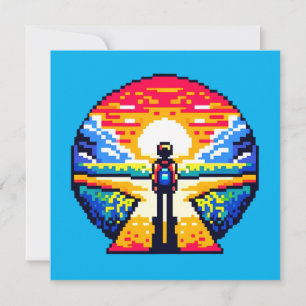 Crossroads at Sunset Thoughtful Pixel Art Journey Invitation