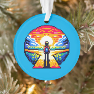 Crossroads at Sunset Thoughtful Pixel Art Journey Ornament