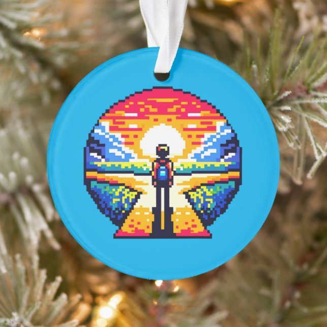 Crossroads at Sunset Thoughtful Pixel Art Journey Ornament (Tree)