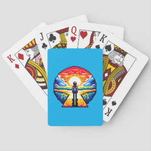 Crossroads at Sunset Thoughtful Pixel Art Journey Playing Cards