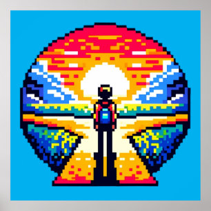 Crossroads at Sunset Thoughtful Pixel Art Journey Poster