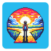Crossroads at Sunset Thoughtful Pixel Art Journey