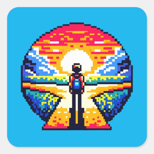 Crossroads at Sunset Thoughtful Pixel Art Journey Square Sticker (Front)