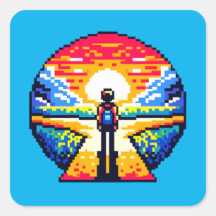 Crossroads at Sunset Thoughtful Pixel Art Journey Square Sticker