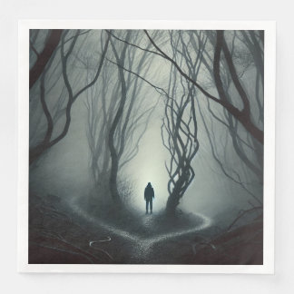Crossroads in the Fog - Gloomy Forest Art Print Napkin