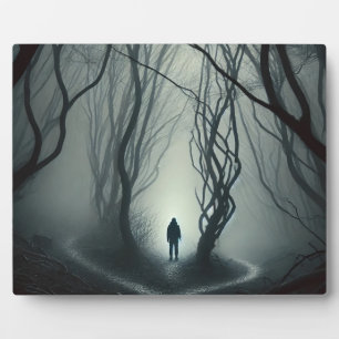Crossroads in the Fog - Gloomy Forest Art Print Plaque