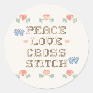 CrossStitchPLHeartFlowers Classic Round Sticker