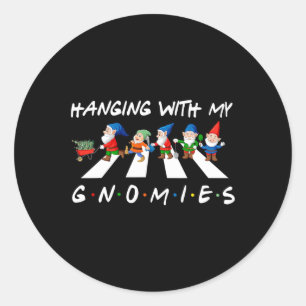 Crosswalk Fun Christmas Hanging With My Gnomies Fr Classic Round Sticker