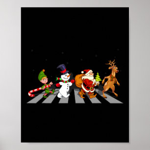 Crosswalk Fun Christmas Santa Elf Snowman Gingerbr Poster