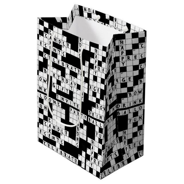Crossword Puzzle Birthday Medium Gift Bag (Front Angled)