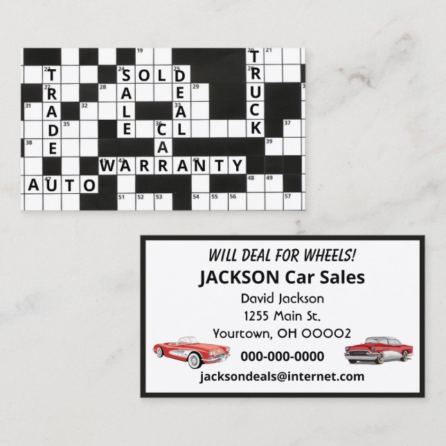 Crossword Puzzle Car Dealership Business Card (Front/Back)