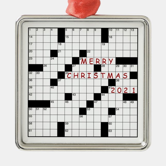Crossword Puzzle ~ Changeable Year Metal Ornament (Front)