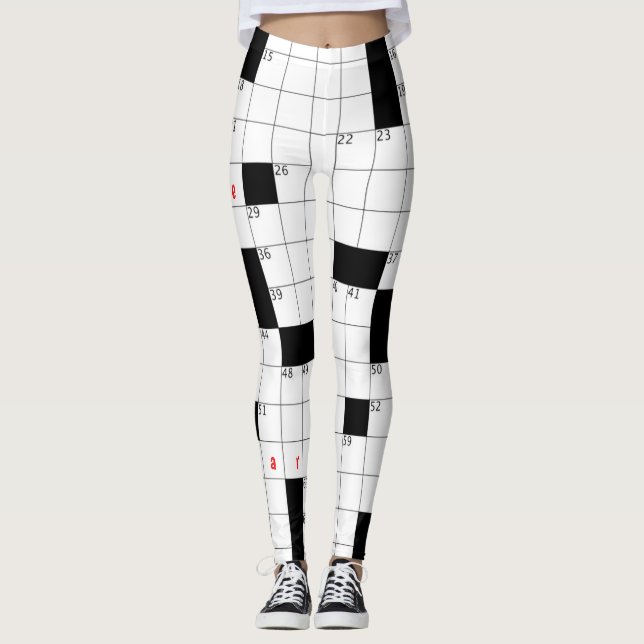 CROSSWORD PUZZLE EMPTY BLACK WHITE SMALL BOXES LEGGINGS (Front)