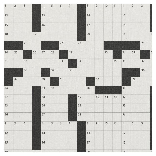 Crossword Puzzle Fabric Print (Close Up)