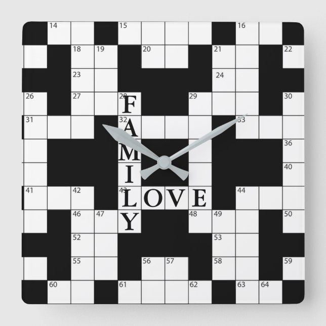 Crossword Puzzle Family Love Square Wall Clock (Front)