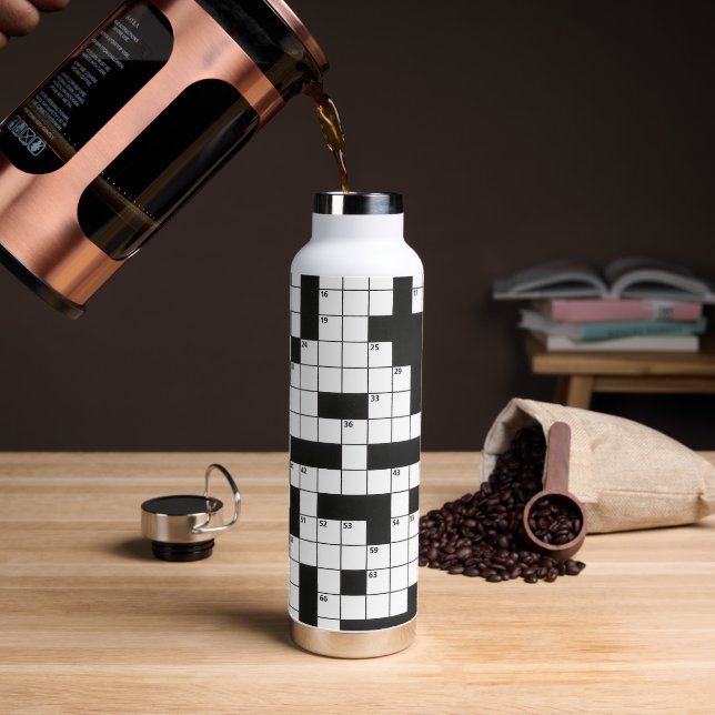 Crossword Puzzle Pattern Water Bottle (Coffee)