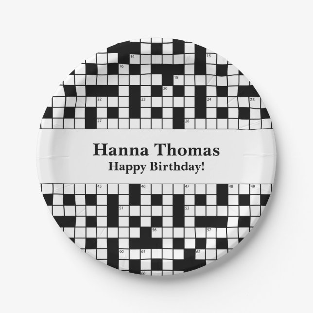 Crossword Puzzle Theme Birthday Paper Plate (Front)