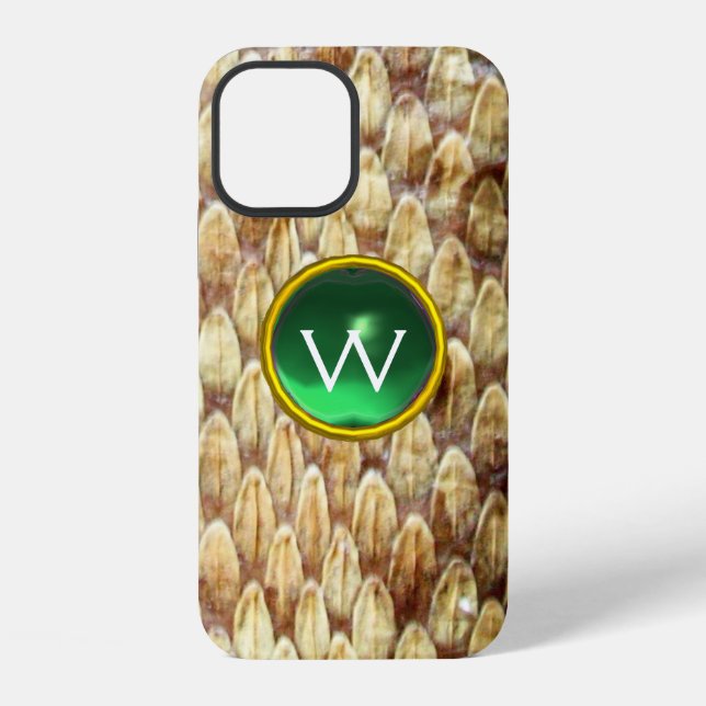 CROTALUS JADE GREEN GEM MONOGRAM  iPhone CASE (Back)