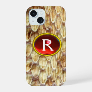 CROTALUS Printed Snake Skin Red Gem Monogram iPhone 15 Case