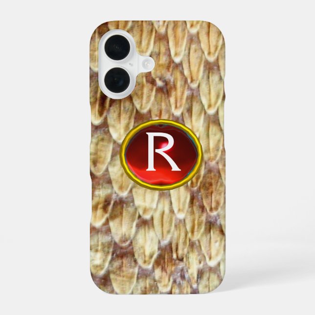 CROTALUS Printed Snake Skin Red Ruby Gem Monogram iPhone 16 Case (Back)