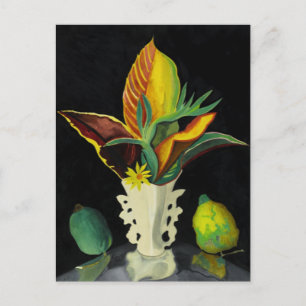 Croton Leaves in a Vase, fine art painting Postcard