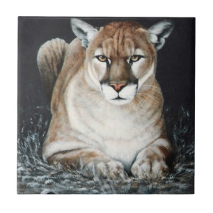 Crouching Cougar Ceramic Tile