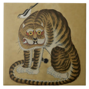 Crouching Tiger Minhwa with Magpie Ceramic Tile