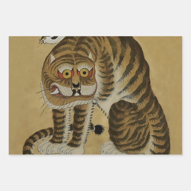 Crouching Tiger Minhwa with Magpie Wrapping Paper Sheet (Front 2)