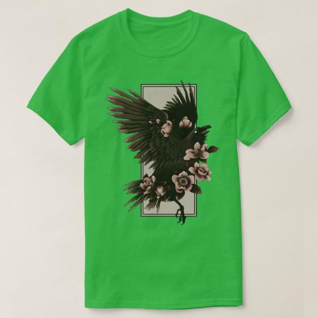 Crow and Flowers T-Shirt (Design Front)