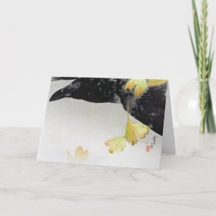 Crow and Ginkgo Leaves, Watanabe Seitei Card