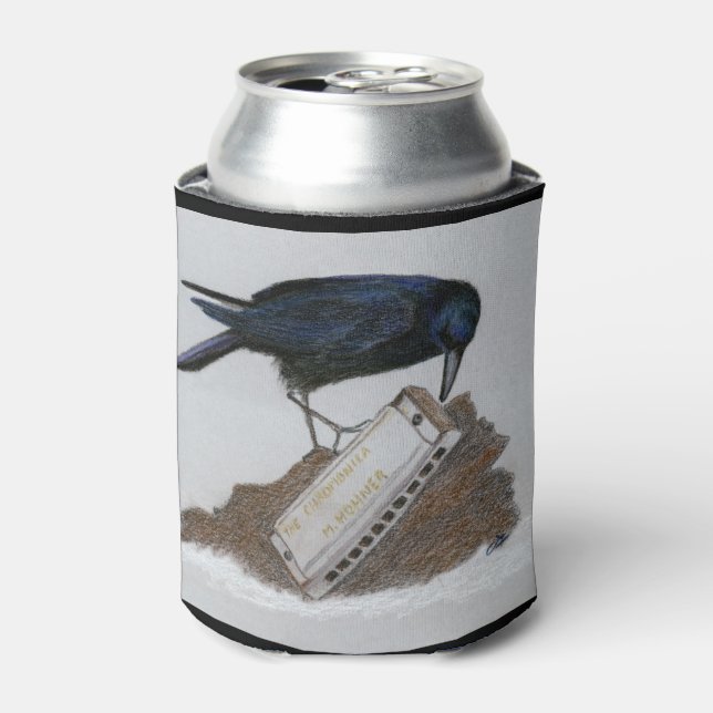 Crow and Harmonica Can Cooler (Can Front)