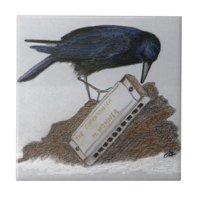 Crow and Harmonica Ceramic Tile (Front)