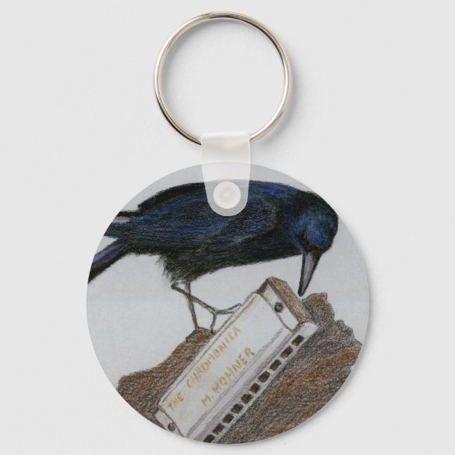 Crow and Harmonica Key Ring (Front)