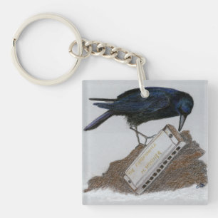 Crow and Harmonica Key Ring