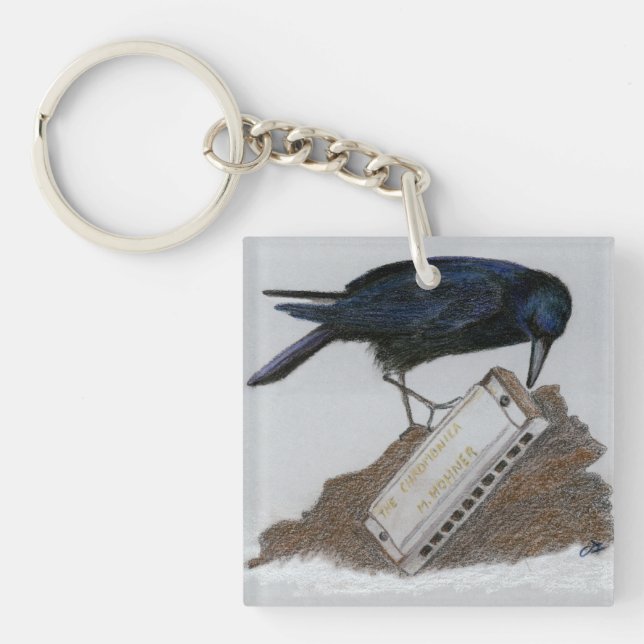 Crow and Harmonica Key Ring (Front)