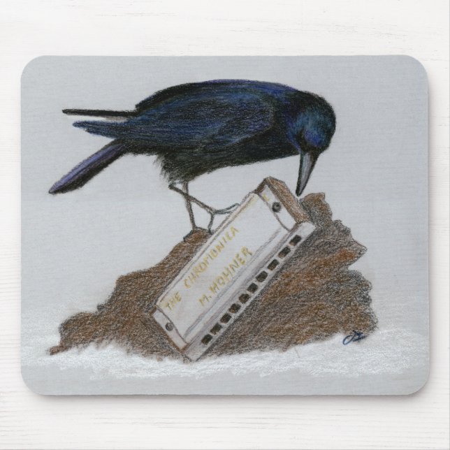 Crow and Harmonica Mouse Pad (Front)
