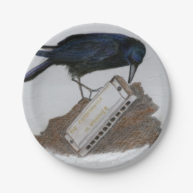 Crow and Harmonica Paper Plate (Front)