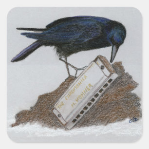 Crow and Harmonica Square Sticker