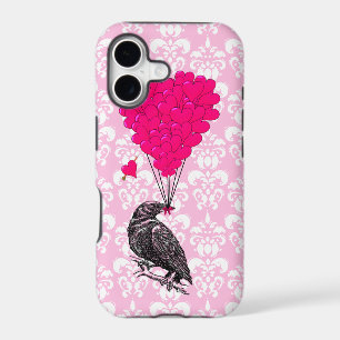 Crow and heart on pink damask