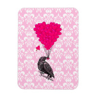 Crow and heart on pink damask