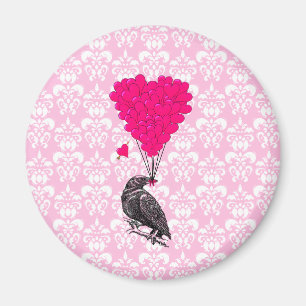 Crow and heart on pink damask magnet